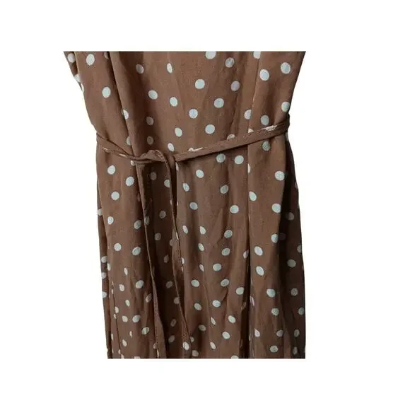 L*Space Brown White Polka Dot Maxi Dress L Large Spaghetti Strap Wrap - Picture 13 of 16